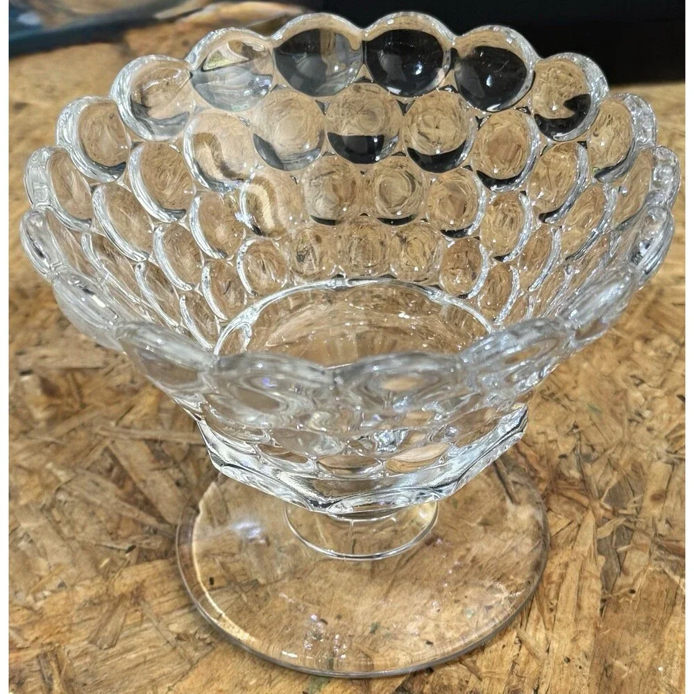 Vintage Westmoreland Thousand Eye Clear Glass Footed Mayonnaise Bowl 1932-1956